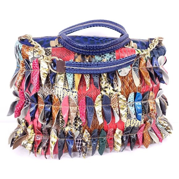 Multi-Colored Faux Leather Snakeskin Pattern Handbag Shoulder Boho Bag Purse - Picture 1 of 16